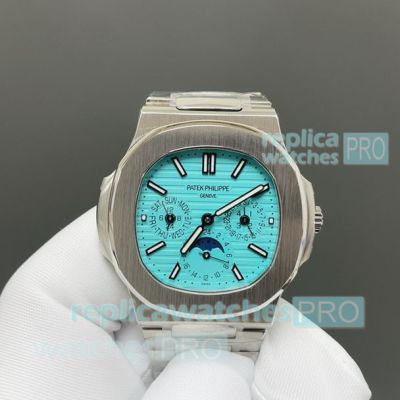 Swiss Replica Patek Philippe Nautilus 5740 Tiffany Dial Stainless Steel Moon Phase Watch 